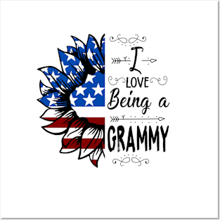 Vintage American Flag I Love Being A Grammy Happy Independence Day Posters and Art